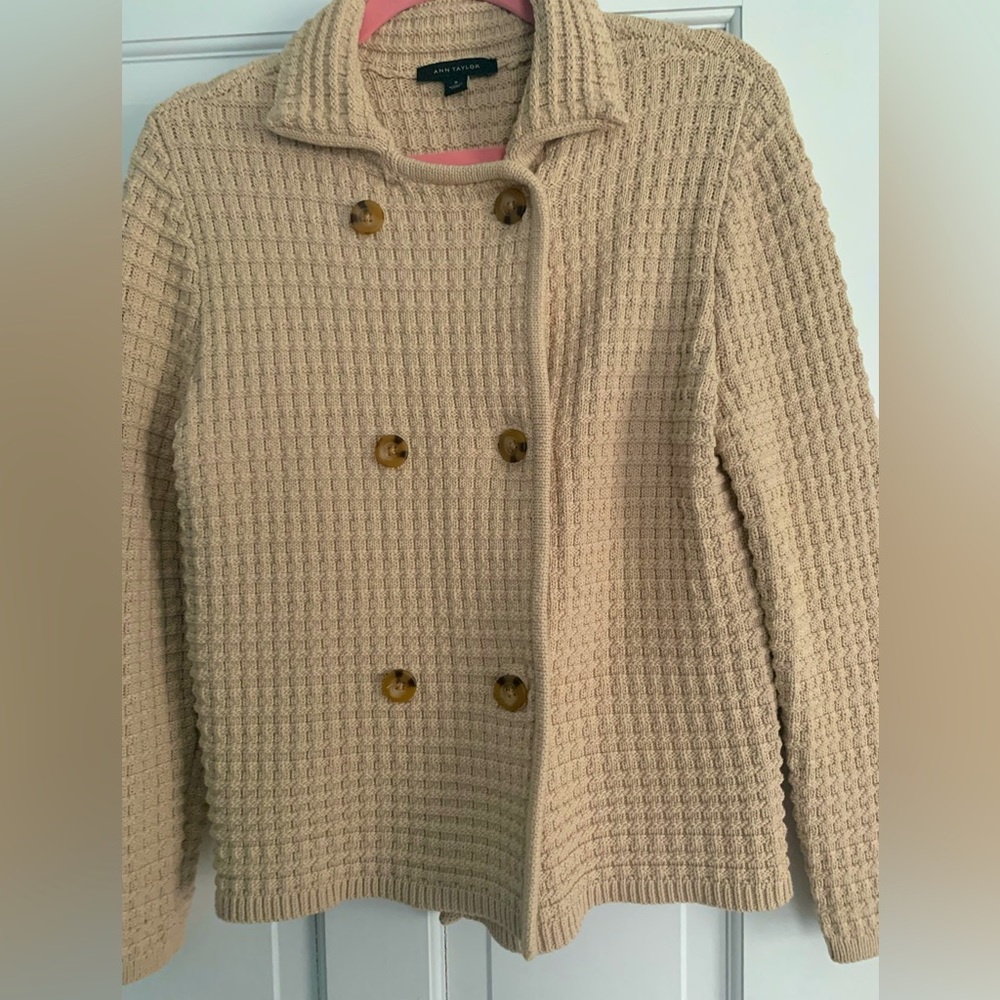 Ann Taylor double breasted cotton mix blazer sweater